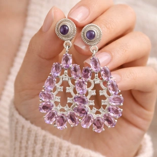 925 Sterling Silver | Natural Amethyst Earrings | CZ Studs