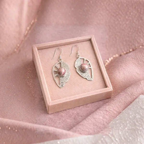 925 Silver Dangle Earrings Natural Rhodochrosite Gemstone