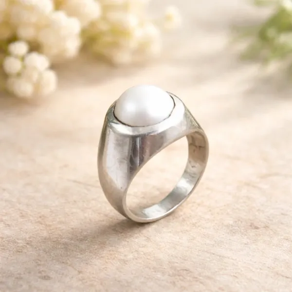 Men's Silver Pearl Signet Ring in 925 Sterling Silver – Wisdom