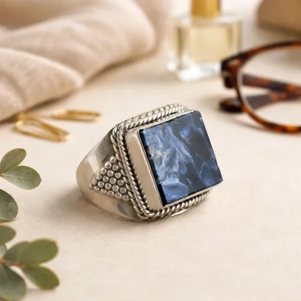 Men’s Pietersite Jasper Signet Ring in Solid 925 Sterling Silver