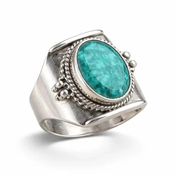 Indian Emerald Statement Ring | 925 Silver Panna Stone