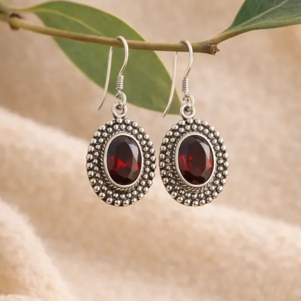 Garnet Dangle Earrings 925 Silver | Women's Passion Stone