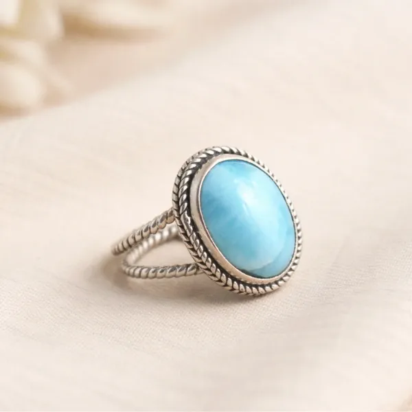 Natural Larimar Statement Ring in 925 Sterling Silver for Women
