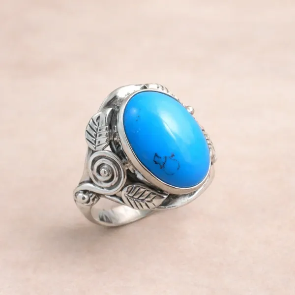 Blue Turquoise Wide Band Ring in 925 Sterling Silver