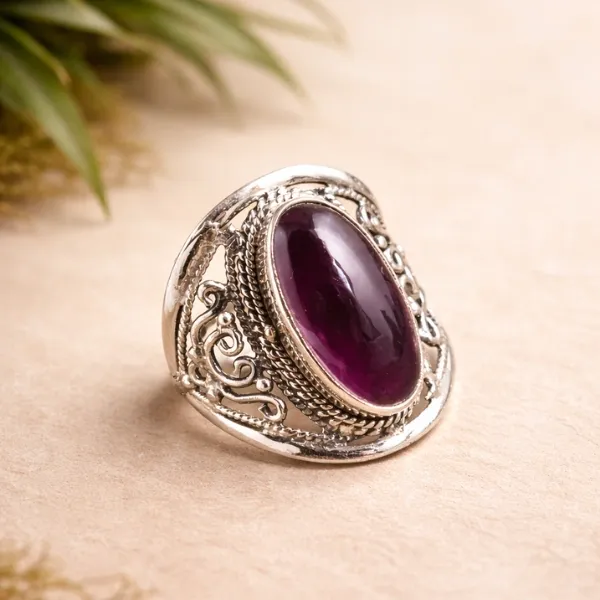 Natural Amethyst Statement Ring in 925 Sterling Silver