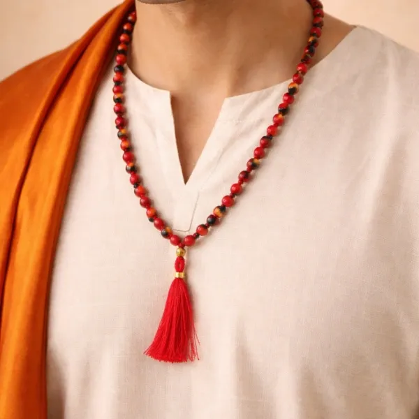 SUYAGYA Gunja Mala Original Red and Black Seeds with Red Tassel Traditional Spiritual Mala for Lakshmi and Protection