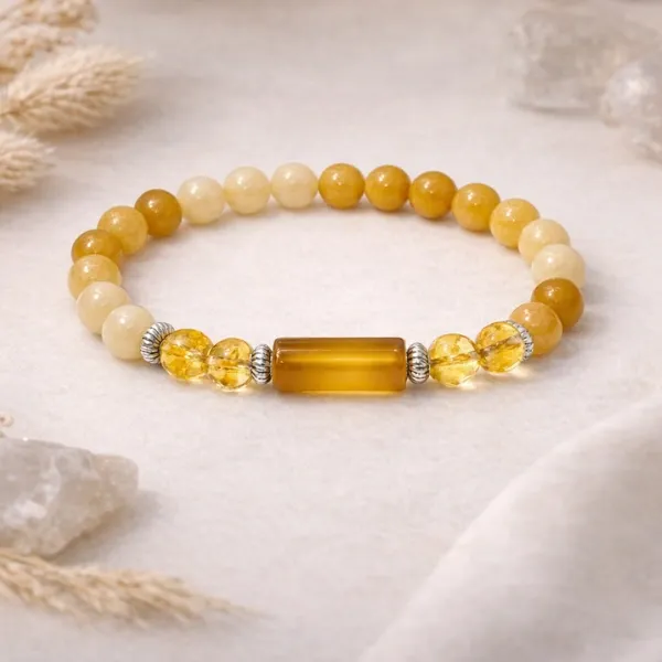 Pisces (Meen) Rashi Yellow Jade Bracelet — Wisdom, Abundance & Jupiter Energy