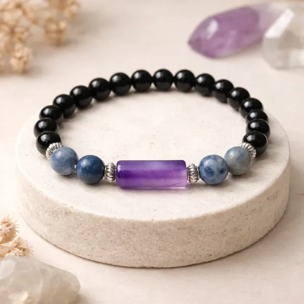 Aquarius (Kumbh) Rashi Black Amethyst Bracelet — Protection, Clarity & Saturn Energy