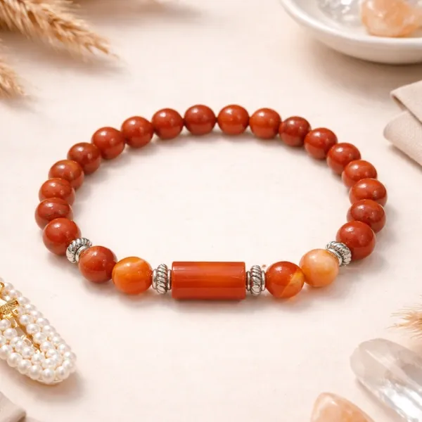 Aries (Mesh) Rashi Red Jasper Bracelet — Natural Red Jasper & Carnelian for Mars Energy, Confidence, Grounding & Mangal Balance