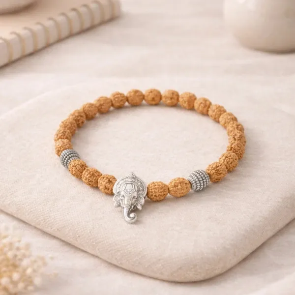 Ganesh Energy Bracelet – Rudraksha Beads & Silver Lord Ganesha Charm