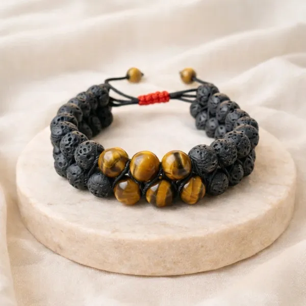 Tiger Eye Lava Stone Nazar Suraksha Protection Bracelet with Evil Eye Shield Energy by SUYAGYA