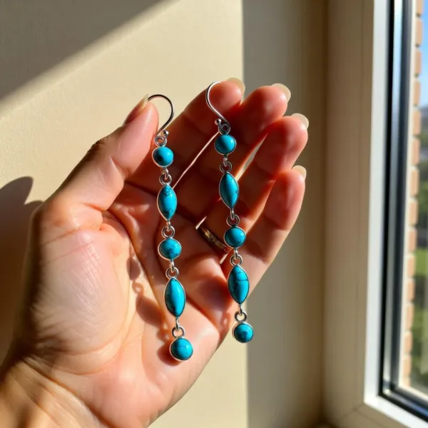 Natural Turquoise Drop Dangle Earrings in 925 Sterling Silver for Women